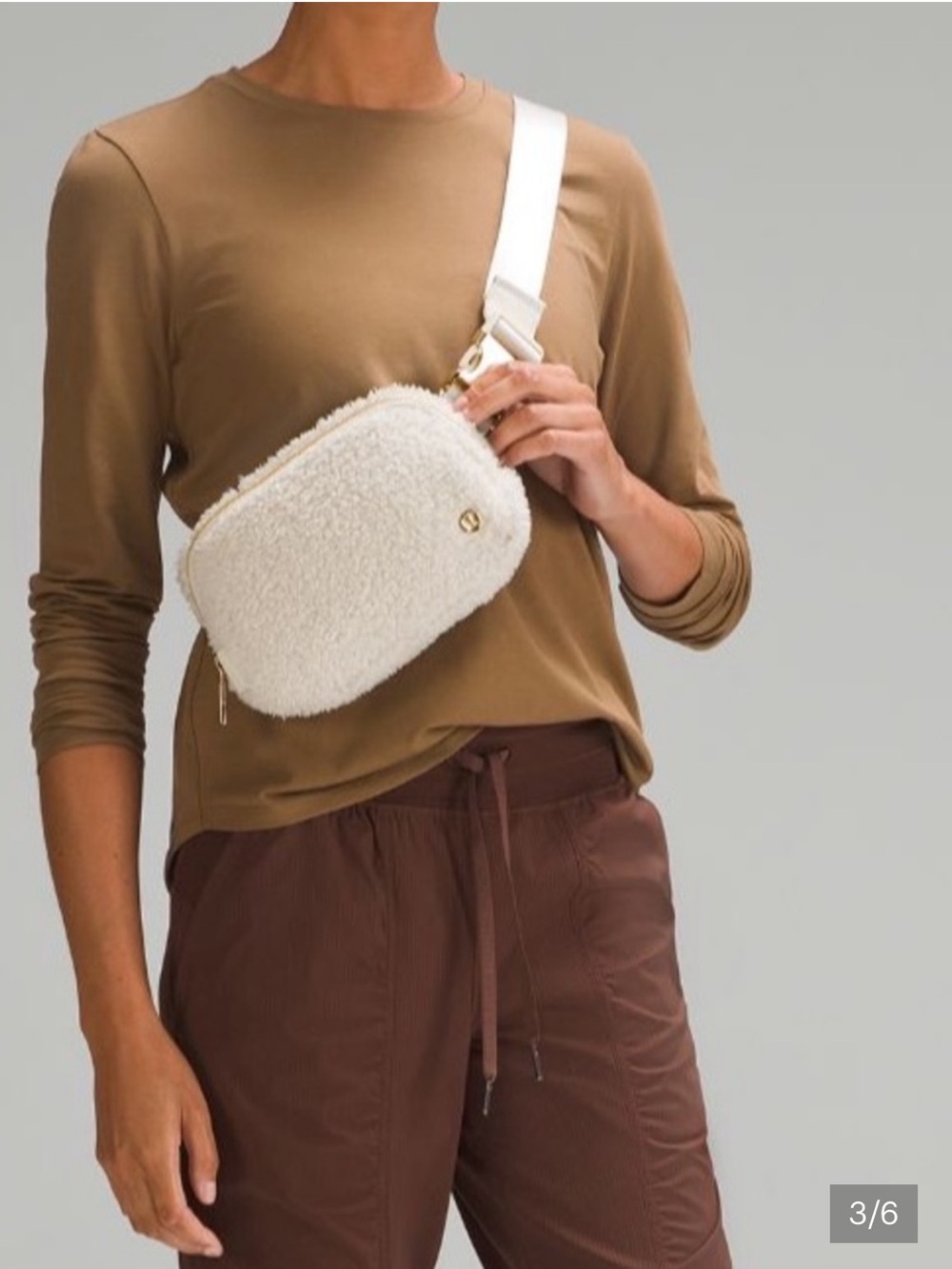lululemon athletica Cream Sherpa Belt Bag with Gold Accents
